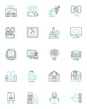 Proficiency linear icons set. Competency, Skillfulness, Mastery, Aptitude Ilustración de archivo