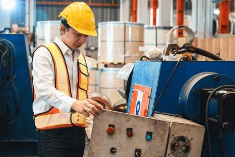 Proficient machine operator working on metalwork machinery. Exemplifying Stock Photos