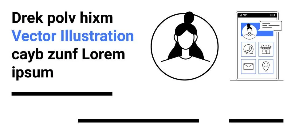 Profile and Mobile Interface Design with Icons and Text Elements Illustrazione stock