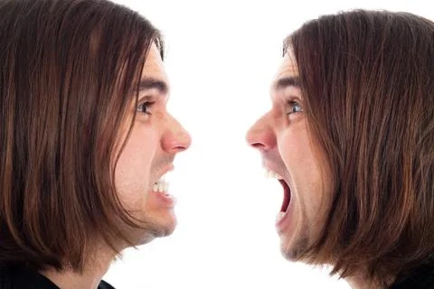 Profile of angry man face shouting Stock Photos