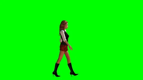 Profile of attractive woman walking on a green screen Stock Footage