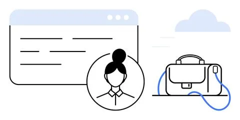 Profile avatar next to a digital webpage window and a briefcase. Ideal for pr 스톡 일러스트