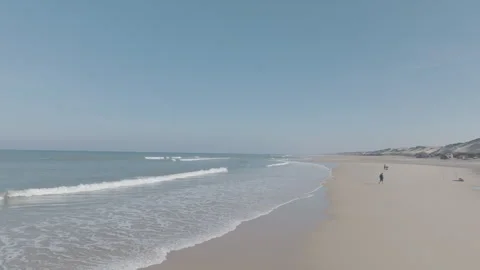Profile beach camera moving toward sand Video stock 345216676