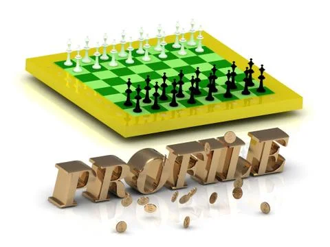 PROFILE- bright gold letters money and yellow chess on white background Stock Illustration