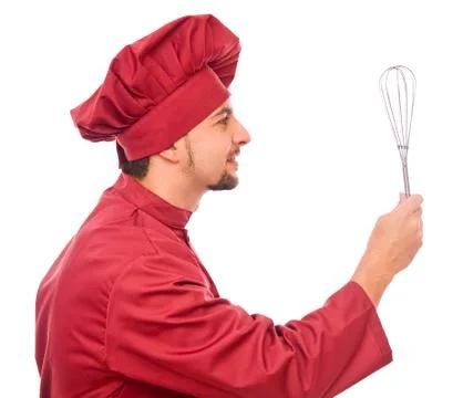 Profile of chef with egg beater wire rods Stock Photos