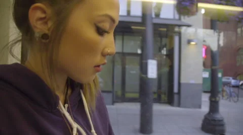 Profile of cute girl using tablet computer Video stock 54254004