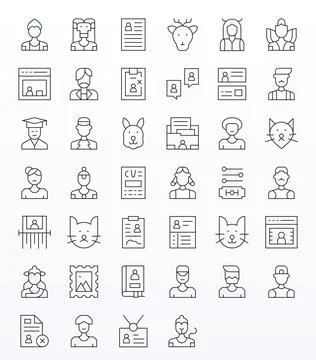 Profile Design Vector Icons featuring 40 Detail Enhanced Thin Line Style Stock Illustration