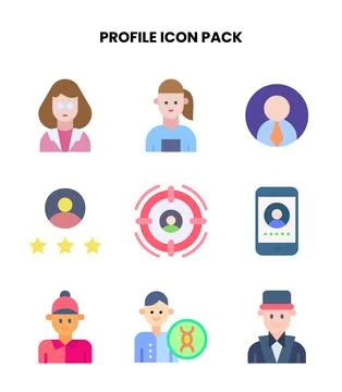 Profile Flat Design Icons Pack Stock Illustration