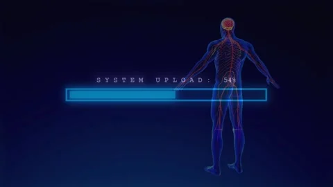 Profile with glowing brain and system upload progress bar. Stock Footage 336479222