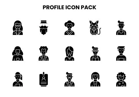 Profile Glyph Graphics Icons Pack Stock Illustration