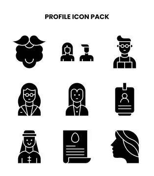 Profile Glyph Set Icons Pack Stock Illustration