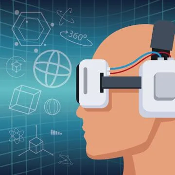 Profile head with headset virtual reality vision 3d background Stockillustratie