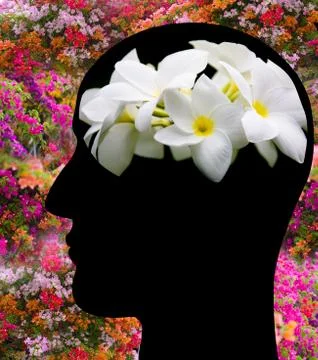 Profile of the head of a man in love with a background of flowers. Stock Illustration