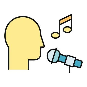 Profile head singing into microphone with music notes イラスト素材