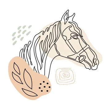 Profile of horse single line drawing with botanical elements vector Stockillustratie