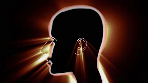 Profile of human face forming on screen. 3d animation render Stock Footage 234851850