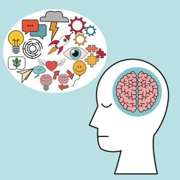 Profile human head brain learn creativity Stock Illustration