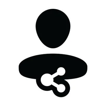 Profile icon with share symbol vector male person avatar in a glyph pictogram Stock Illustration