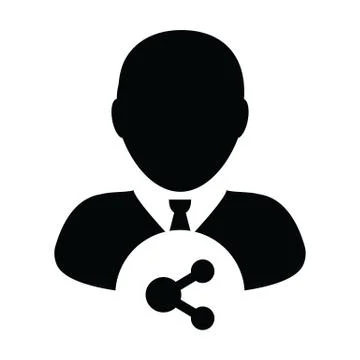Profile icon with share symbol vector male person avatar in a glyph pictogram Stock Illustration