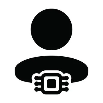 Profile icon vector with RFID microchip implant for human tracking system symbol Stock Illustration