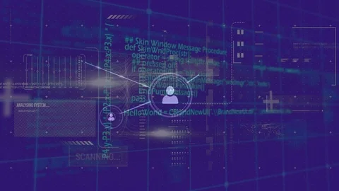 Profile icons and a digital interface with program codes Stock Footage 112035650
