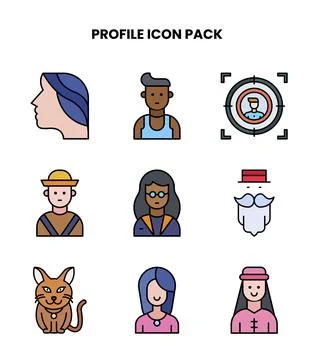 Profile Lineal Color Bundle Icons Pack Stock Illustration
