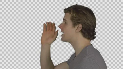Profile of man calling out (Transparent Background) Stock Footage 64874515