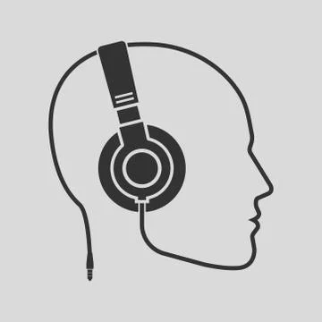 Profile of the man head with headphones. Vector. Stock Illustration