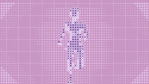 Profile of a man running toward the viewer. Template of colored dots. 3d loop Stock Footage 131234680