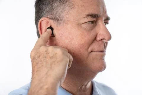 PROFILE MAN USING HEADSET Stock Photos