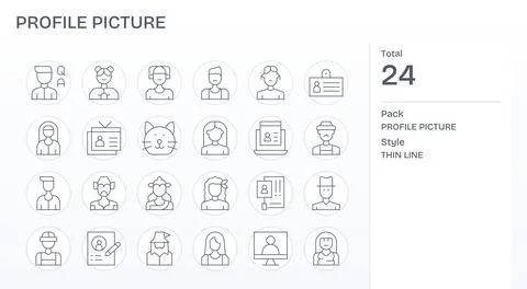 Profile Picture Premium Vector Bundle with 24 128x128 Grid Fitted Thin Line.. Stock Illustration