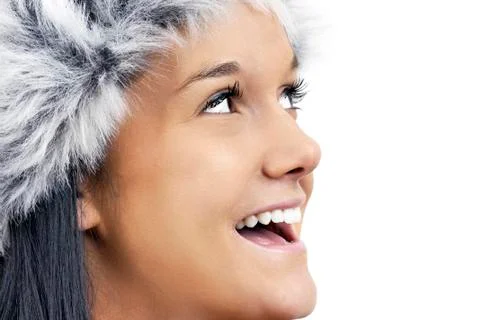 Profile portrait smiling looking up Stock Photos