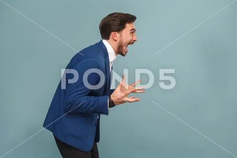 Profile portrait of stressed manager in work shout, roar Stock Photos