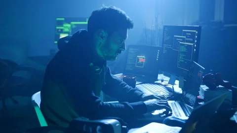 Profile of serious young man working in programming and coding technology in the Stock Footage 108819586
