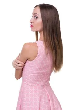 Profile side portrait of beautiful young woman, isolated over white Stock Photos