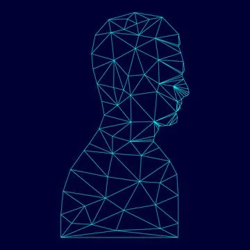 Profile side view portrait in low poly triangulation triangulated polygonal.. Illustrazione stock