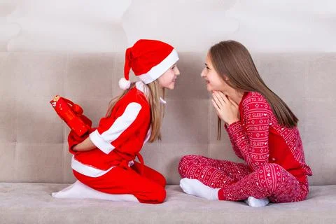 Profile side view portrait of two nice dreamy adorable sweet attractive cheer Stock Photos