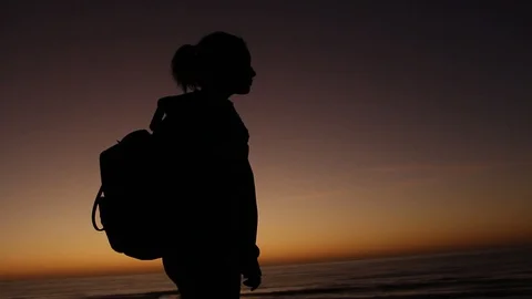 Profile silhouette by the sea Stock Footage 123143432