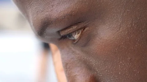 Profile of thoughtful and sad black man, close up Stock-Footage 80682373