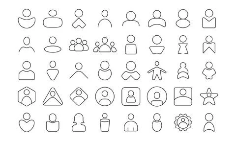 Profile user icon set vector, outline profile user avatar set icon Stock Illustration