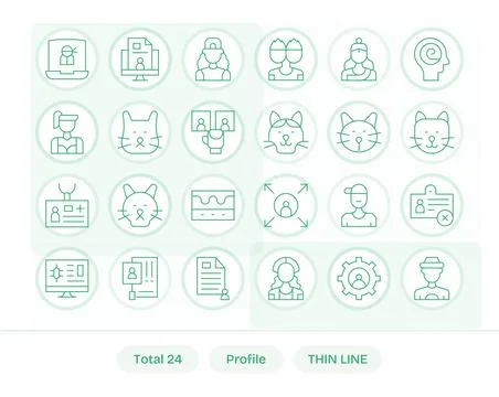 Profile Vector Icon Library with 24 Thin Line 256x256 Detail Enhanced Designs Stock Illustration