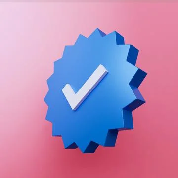 Profile verification blue check mark social media icon isolated on pink bac.. Ilustración de archivo