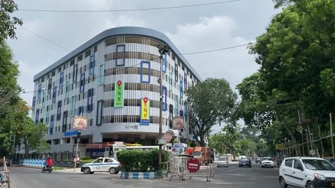 Profile view of modernized multi storey parking Somponno during daytime in Stock Footage 301177139