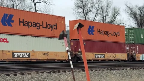 Profile View of Pennsylvania Cargo Train Stock Footage 306018091