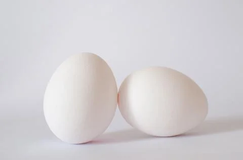 Profile view of two white eggs photo in studio shot. Isolated on white. Stock Photos