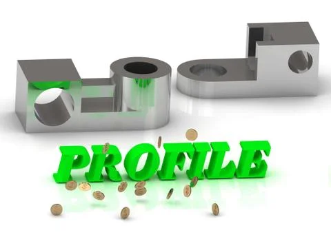 PROFILE- words of color letters and silver details on white background Stock Illustration