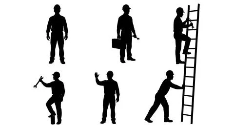 Profile of Worker in Hard Hat Silhouette Pack Stock Illustration