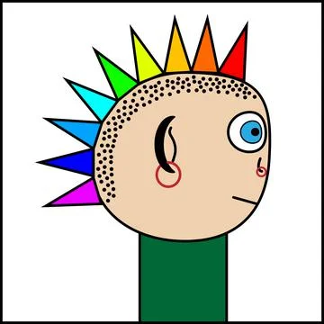 Profile of a young boy with a rainbow mohawk Stock Illustration