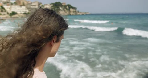 Profile of Young Man at Palma Beach Seaside Shore on Sunny Day. Holiday Hipster Stock Footage 94334585