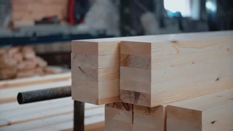 Profiled timber made of wood. Close-up Stock Footage 146265921